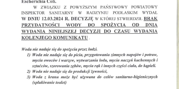 Bakterie w wodzie z wodociągu publicznego we Wrzosowie. Komunikat gospodarki komunalnej w Borkach.